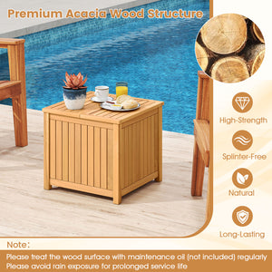 2-in-1 Outdoor Side Table with Storage Acacia Wood Slatted Coffee Table Square Slatted End Storage Box
