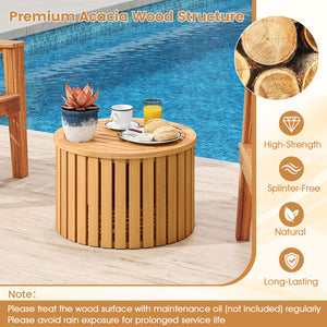 2-in-1 Outdoor Side Table with Storage Acacia Wood Slatted Coffee Table Round Slatted End Storage Box