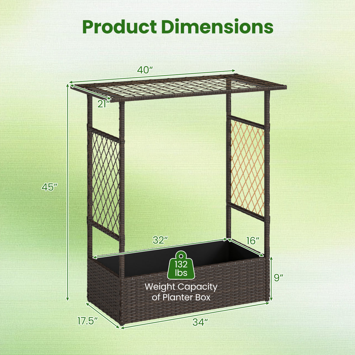 2-in-1 Raised Garden Bed with Hanging Roof and Trellises-Brown