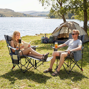 2-in-1 Reclining Camping Chair with 3-Level Adjustable Backrest-Gray