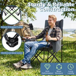 2-in-1 Reclining Camping Chair with 3-Level Adjustable Backrest-Gray