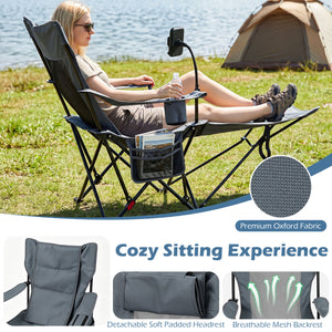 2-in-1 Reclining Camping Chair with 3-Level Adjustable Backrest-Gray