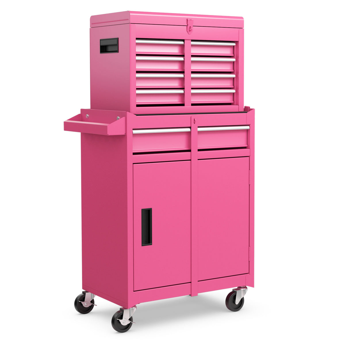 2-in-1 Rolling Tool Chest with 5 Sliding Lockable Drawers-Pink