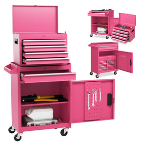 2-in-1 Rolling Tool Chest with 5 Sliding Lockable Drawers-Pink