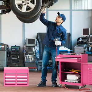 2-in-1 Rolling Tool Chest with 5 Sliding Lockable Drawers-Pink