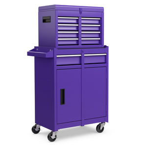 2-in-1 Rolling Tool Chest with 5 Sliding Lockable Drawers-Purple