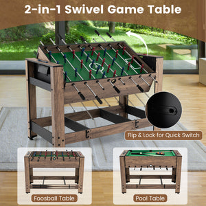 2-in-1 Swivel Foosball and Pool Combo Game Table -Natural