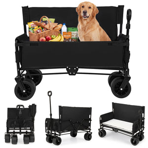 2-in-1 Wagon Bench Seat Combo Collapsible Beach Cart-Black