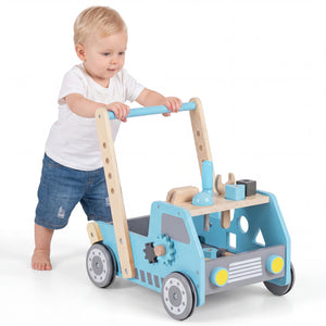 2-in-1 Wooden Baby Walker with Adjustable Speed and Bottom Storage-Blue