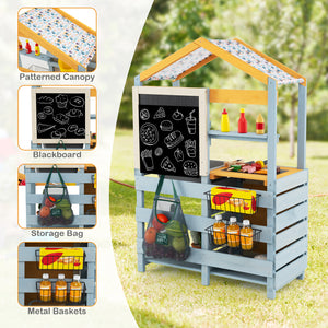 2 in 1 Wooden Mud Kitchen with Removable Water Box  and Storage Bag-Gray