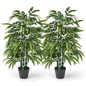 2 Pack Fake Bamboo Leave Tree with 3 PE Bamboo Trunk-Green
