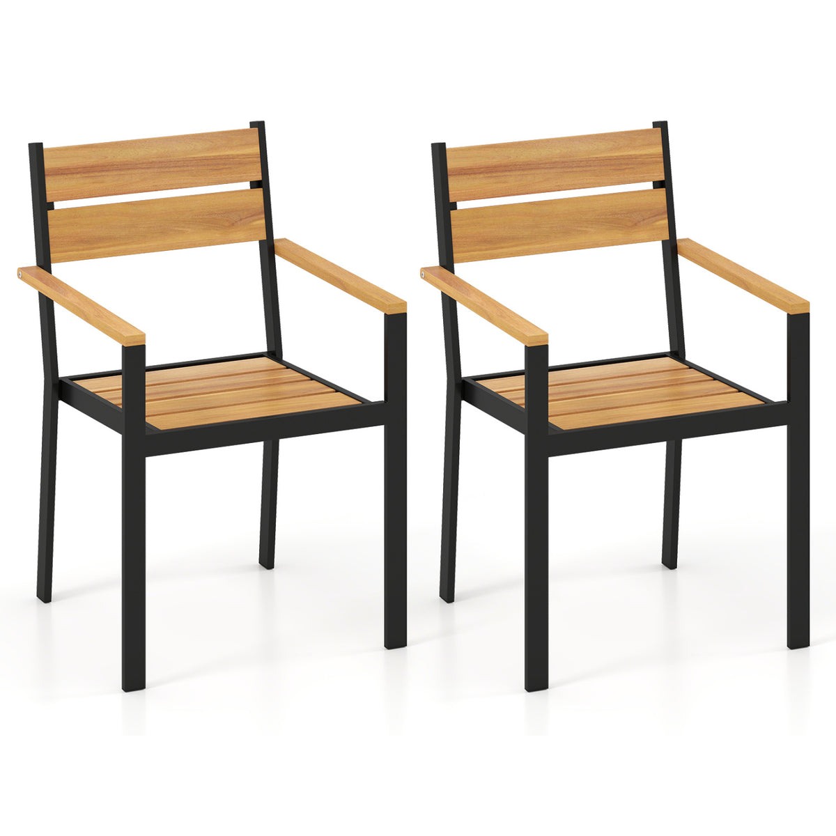 2 piece Outside Patio Dining Chair with Acacia Armrest for Backyard Garden