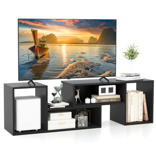2 Pieces Adjustable TV Stand for TVs up to 55 Inch with Storage Cubes-Black