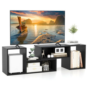 2 Pieces Adjustable TV Stand for TVs up to 55 Inch with Storage Cubes-Black