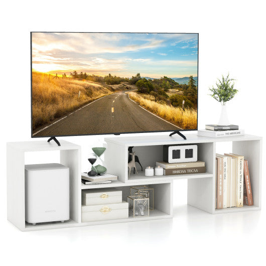 2 Pieces Adjustable TV Stand for TVs up to 55 Inch with Storage Cubes-White