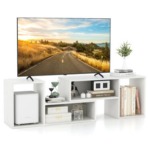 2 Pieces Adjustable TV Stand for TVs up to 55 Inch with Storage Cubes-White