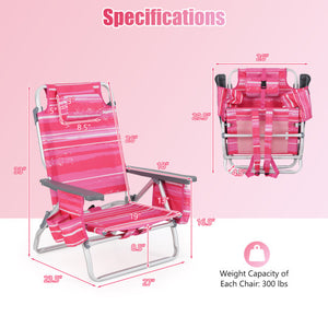 2 Pieces Folding Backpack Beach Chair with Pillow-Hot Pink