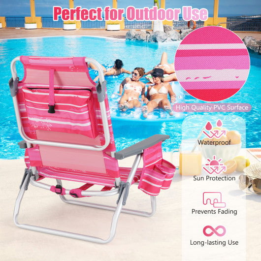 2 Pieces Folding Backpack Beach Chair with Pillow-Hot Pink