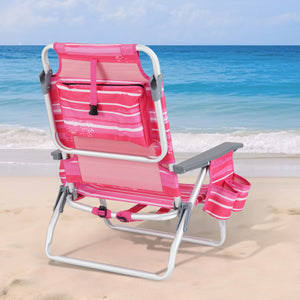 2 Pieces Folding Backpack Beach Chair with Pillow-Hot Pink