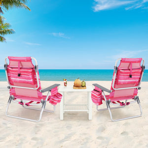 2 Pieces Folding Backpack Beach Chair with Pillow-Hot Pink