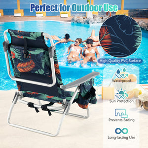 2 Pieces Folding Backpack Beach Chair with Pillow-Multicolor