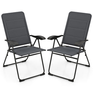 2 Pieces Outdoor Folding Patio Chairs with Adjustable Backrests for Bistro and Backyard-Gray