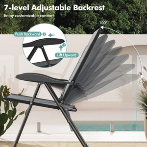 2 Pieces Outdoor Folding Patio Chairs with Adjustable Backrests for Bistro and Backyard-Gray