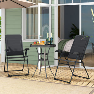 2 Pieces Outdoor Folding Patio Chairs with Adjustable Backrests for Bistro and Backyard-Gray