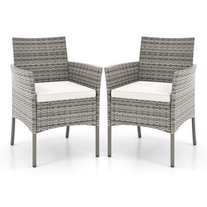 2 Pieces Outdoor PE Rattan Armchairs with Cozy Seat Cushions-White