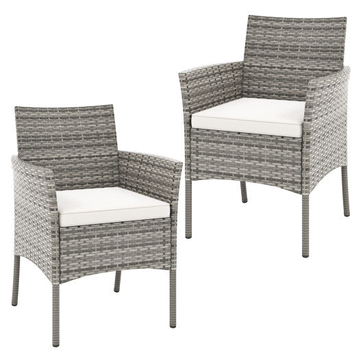2 Pieces Outdoor PE Rattan Armchairs with Cozy Seat Cushions-White