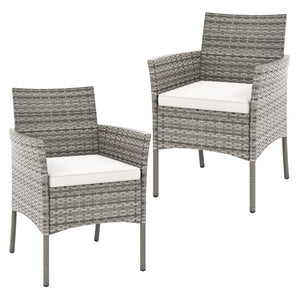 2 Pieces Outdoor PE Rattan Armchairs with Cozy Seat Cushions-White