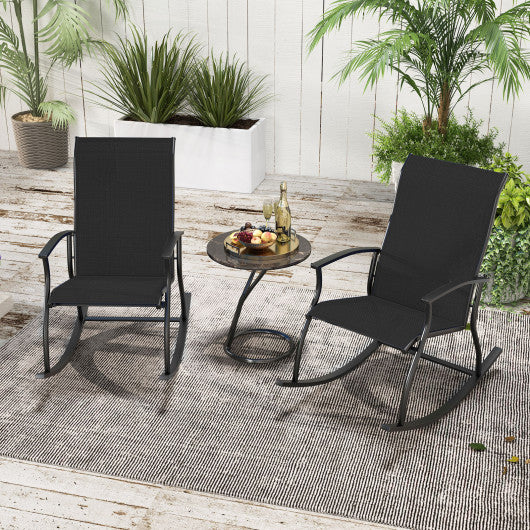 2 Pieces Outdoor Rocking Chairs with Breathable Backrest-Black