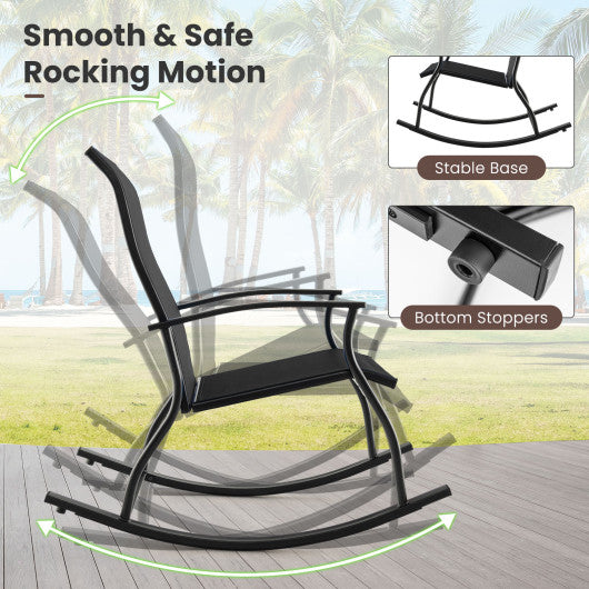 2 Pieces Outdoor Rocking Chairs with Breathable Backrest-Black