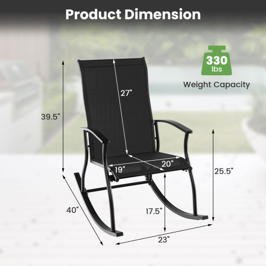 2 Pieces Outdoor Rocking Chairs with Breathable Backrest-Black