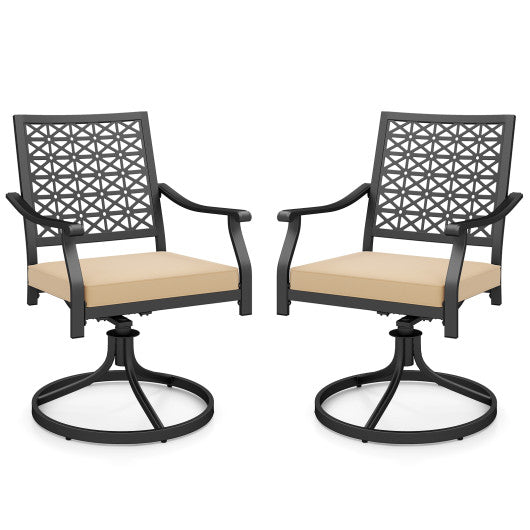 2 Pieces Outdoor Swivel Chairs Patio Dining Chairs with Padded Cushions-Beige