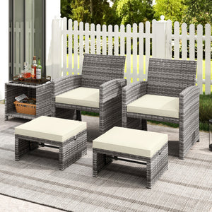 2 Pieces Patio PE Rattan Ottomans with Soft Zippered Cushions for Deck-White