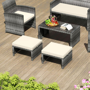 2 Pieces Patio PE Rattan Ottomans with Soft Zippered Cushions for Deck-White
