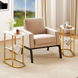 2-tier Industrial Oval Side Table with Mesh Shelf-White