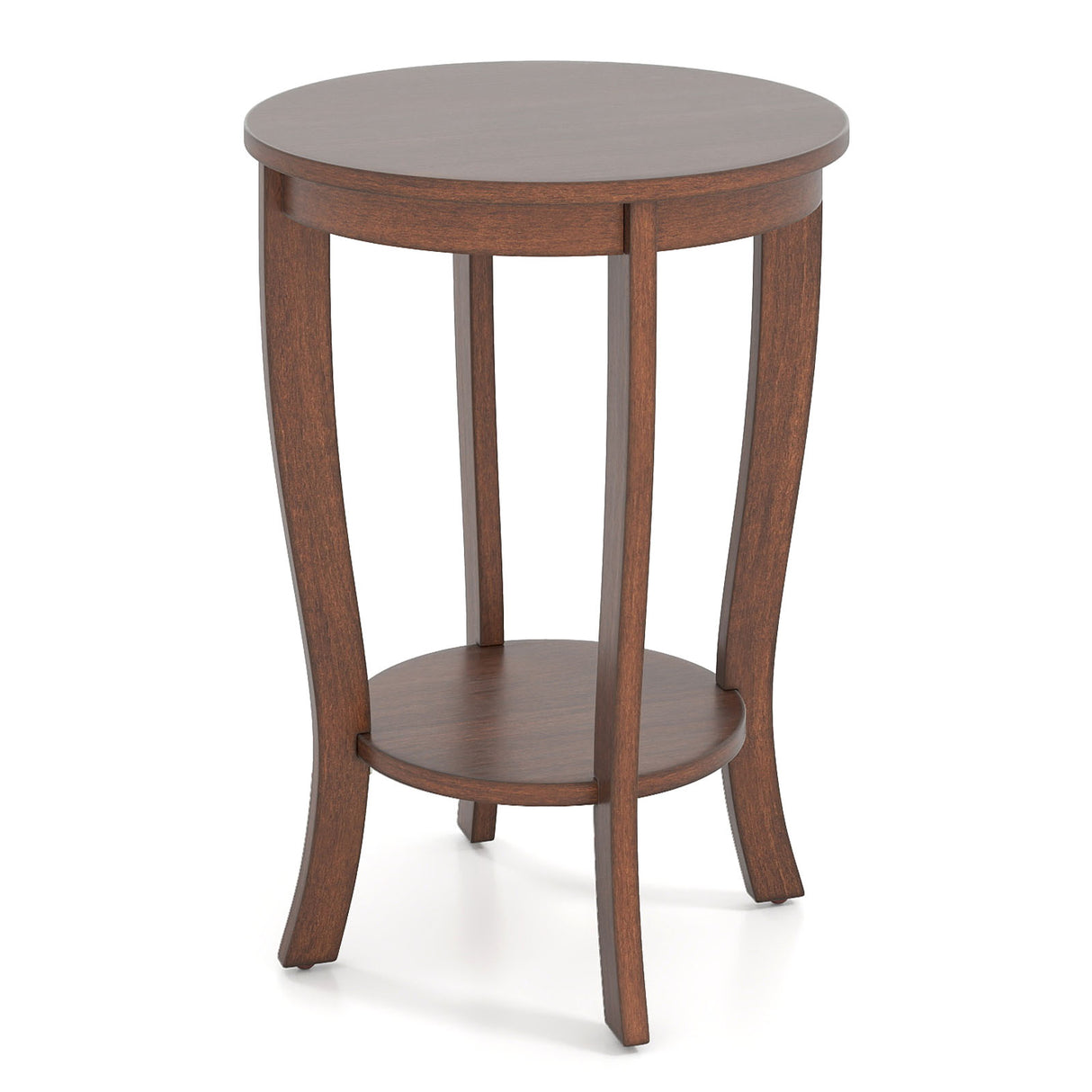 2-tier Round End Table with Solid Wood Legs-Brown