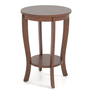 2-tier Round End Table with Solid Wood Legs-Brown