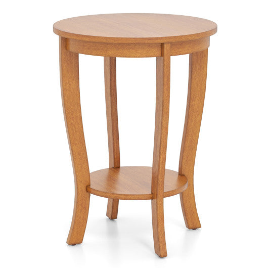 2-tier Round End Table with Solid Wood Legs-Natural