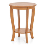 2-tier Round End Table with Solid Wood Legs-Natural