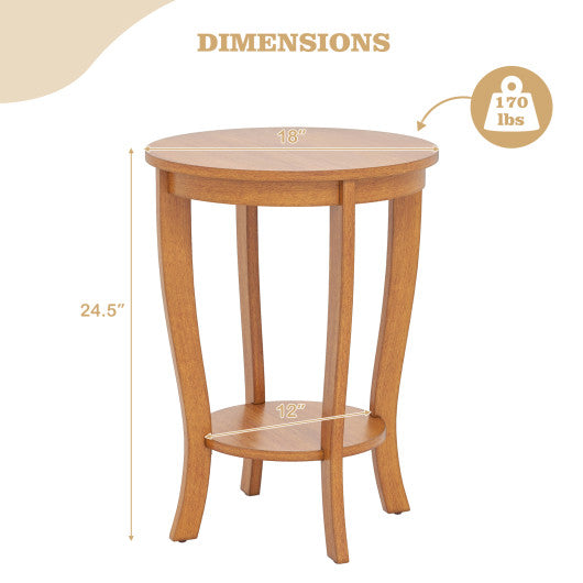 2-tier Round End Table with Solid Wood Legs-Natural
