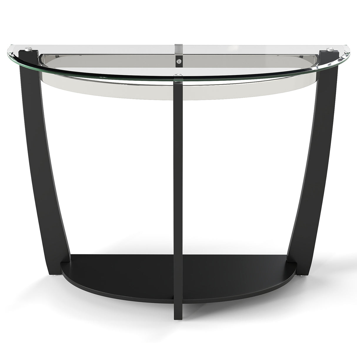 2-tier Tempered Glass Console Table with Clear Glass Top and Open Shelf-Black