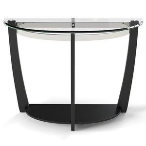 2-tier Tempered Glass Console Table with Clear Glass Top and Open Shelf-Black