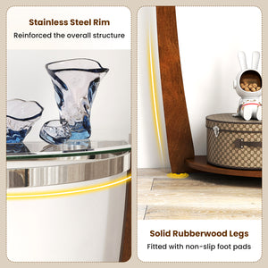 2-tier Tempered Glass Console Table with Clear Glass Top and Open Shelf-Walnut