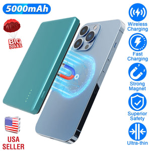 2 In 1 5000mAh 8MM Slim MagSafe Wireless Power Bank PD20W Magnetic Fast Charger Portable Phone Charger Fit for IOS Phone 15 14 13 12 Series And More by DirectDeals