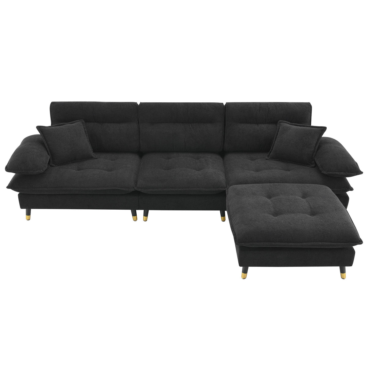 L Shaped Convertible Sectional Sofa 4 Seat Tufted Couch Set With Two Tone Adjust Legs Cloud Movable Ottoman by Couch.com