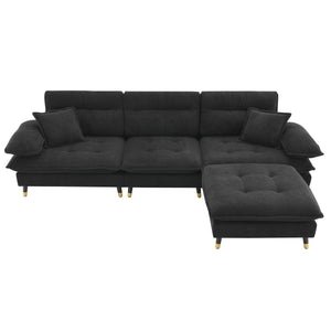 L Shaped Convertible Sectional Sofa 4 Seat Tufted Couch Set With Two Tone Adjust Legs Cloud Movable Ottoman by Couch.com