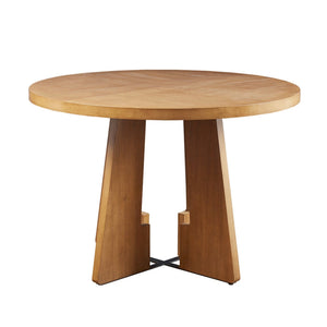 Modern Round Dining Table With Pecan Wood Veneer - Walnut by Couch.com